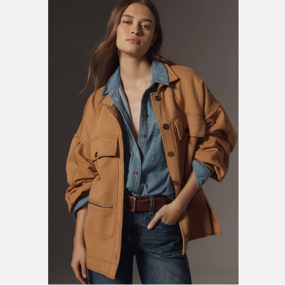 NWT ANTHROPOLOGIE PILCRO COTTON MICROFLEECE BUTTON-FRONT JACKET - Picture 1 of 4